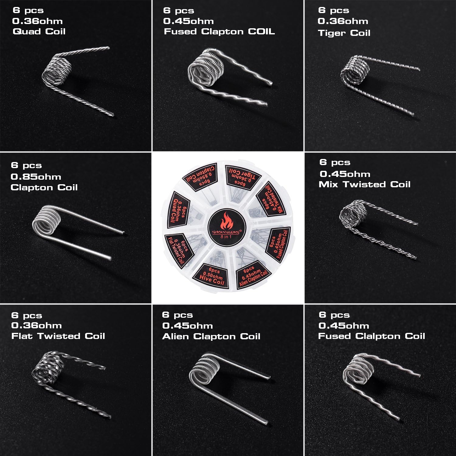 8 in 1/48 Pre-Made Coils Selection of 8 Styles Clapton / 6 of Each Style Coil/Perfect for RDA, RBA, RDTA