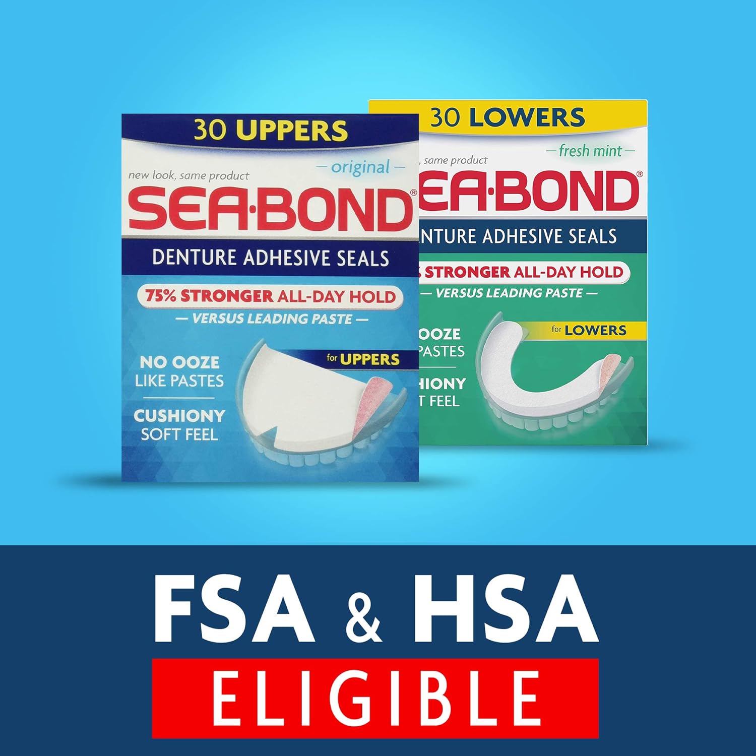 Sea Bond Secure Denture Adhesive Seals, Original Uppers, Zinc Free, All Day Hold, Mess Free, 30 Count : Denture Care Product : Beauty