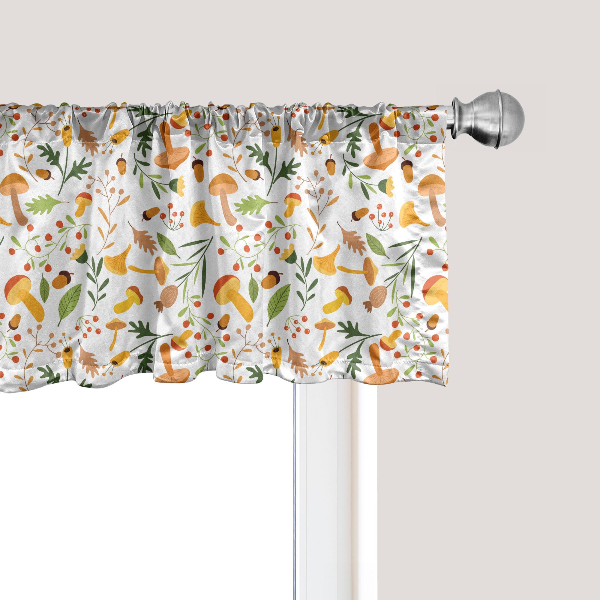 Ambesonne Acorn Window Valance, Mushroom and Holly