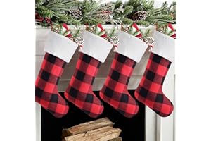 Merihouse Chirstmas Stockings 4 Pack 18 Inch, Large Buffalo Plaid Xmas Stockings with Faux Fur Cuff, Country Rustic Holiday Indoor Decorations for Family
