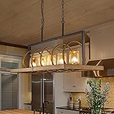 Wellmet Rustic Kitchen Island Chandelier, 5-Light Mason Jar Farmhouse Pendant Light, for Dining Room, Kitchen, Living Room, C