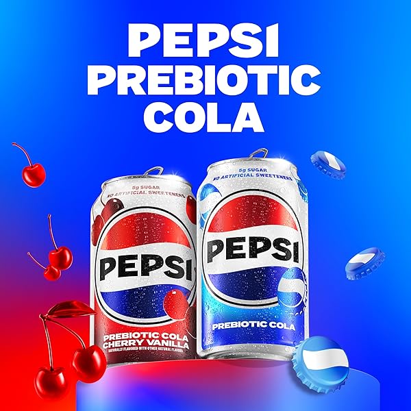 PEPSI PREBIOTIC COLA, 12 FL OZ CANS (8 PACK), 30 CALORIES, 3G PREBIOTIC FIBER, 5G SUGAR, SODA POP