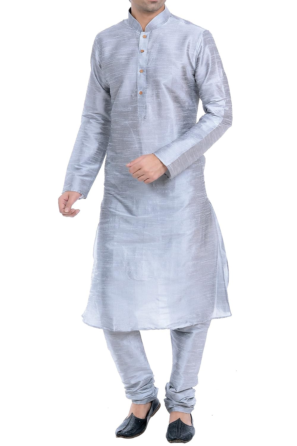 vastramay men cotton silk kurta and pyjama set (grey_vasmkgy001npgy)