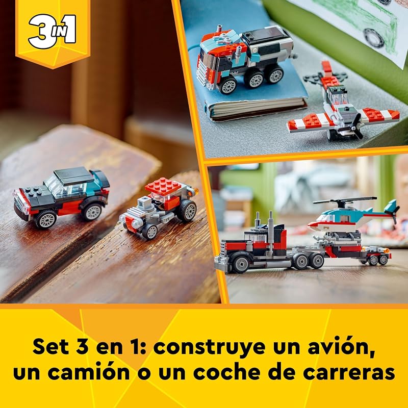 Creator 3 en 1 Camión Plataforma con Helicóptero 31146