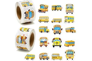 BeYumi School Bus Roll Stickers - 1000Pcs School Bus Stickers in 2 Rolls Back to School Waterproof Vinyl Cartoon Transportation Decals for Laptop Bottle Notebook Luggage Computer Classroom Decor Kids