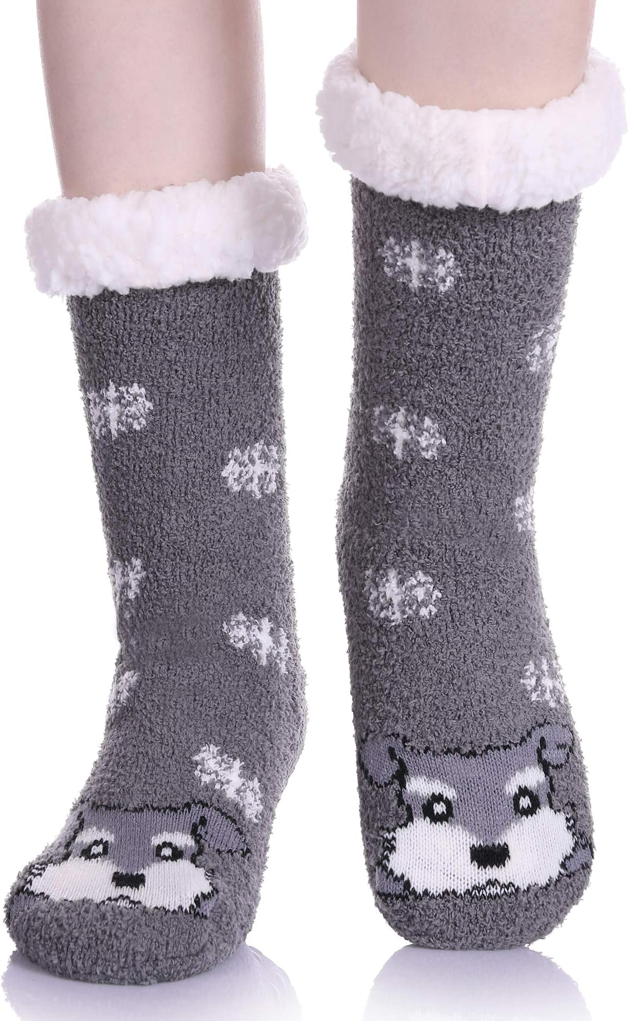 MIUBEAR Women Fuzzy Slipper Socks Animal Super Soft Winter Warm Fleece-lined Non Slip Christmas Home Socks