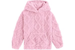 TUONROAD Girls Fuzzy Fleece Hoodies Cable Knit Warm Sherpa Pullover Sweatshirt with Pockets 6-13 Years