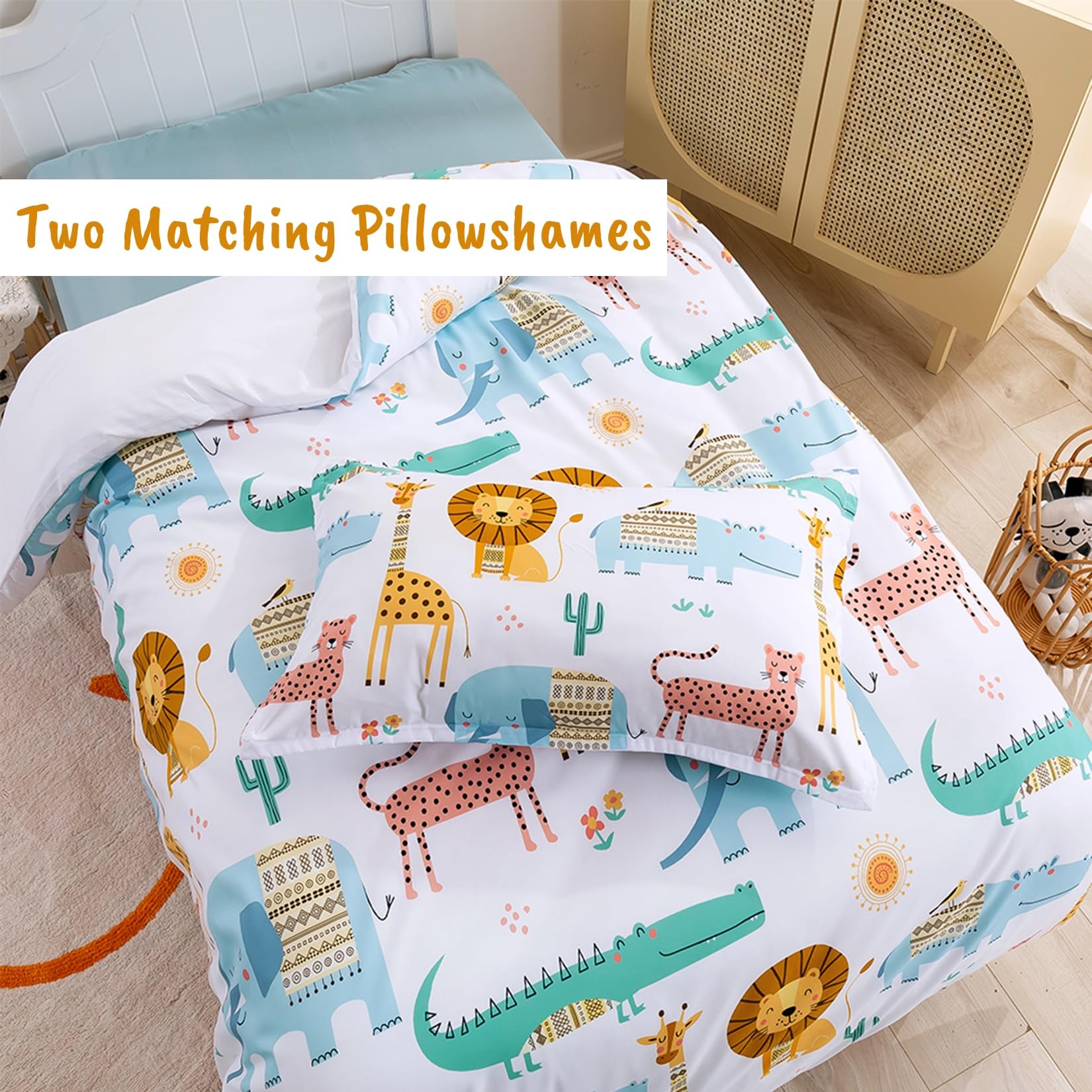 BESTDESIL Animal Cartoon Kids Duvet Cover Set Twin Size, 3 Piece Soft Lion Printed Microfiber Comforter Cover with Pillow Sham Zipper Closure, Comforter Not Included,Twin