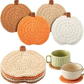 4 Pcs Fall Crochet Coasters, Orange,Brown,Terracotta,Beige, Pumpkin | Autumn/ Thanksgiving Crocheted Pumpkin Coasters, 4.72