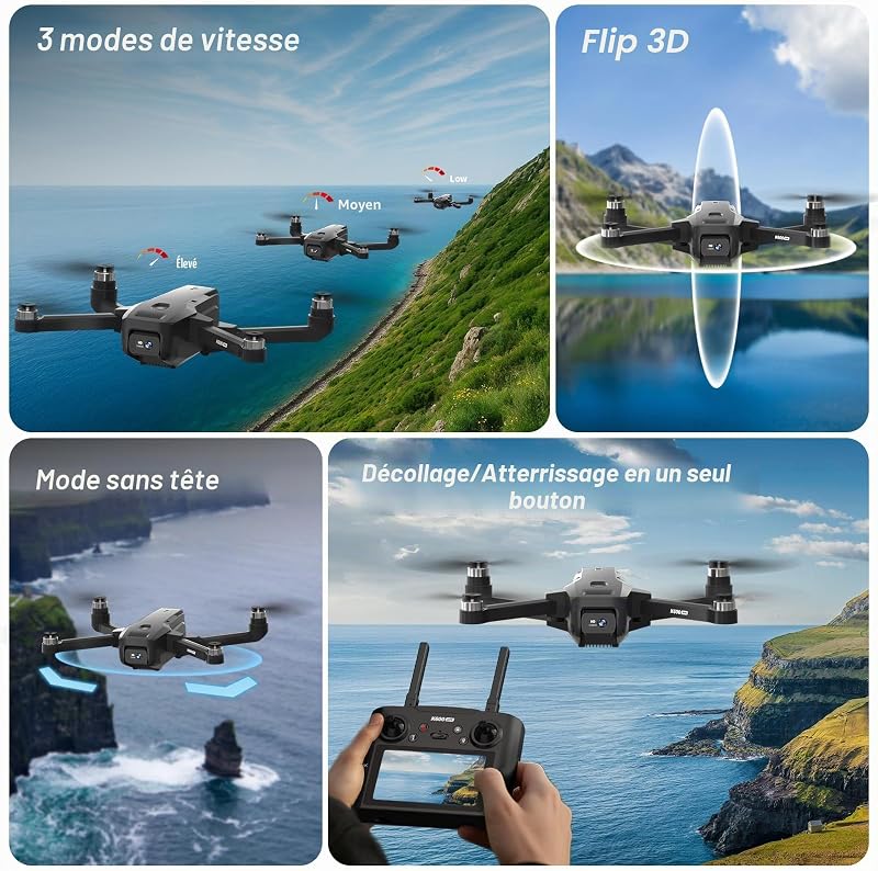 Drone GPS avec EIS Camera Adultes Debutants,Écran HD 4.5" Télécommande,Drone Professionnel Follow Me Retour Automatique Al Track&Orbit Mode,Contrôle Gestuel de la Gravité Maintien de l'altitude — photo 8 sur 8