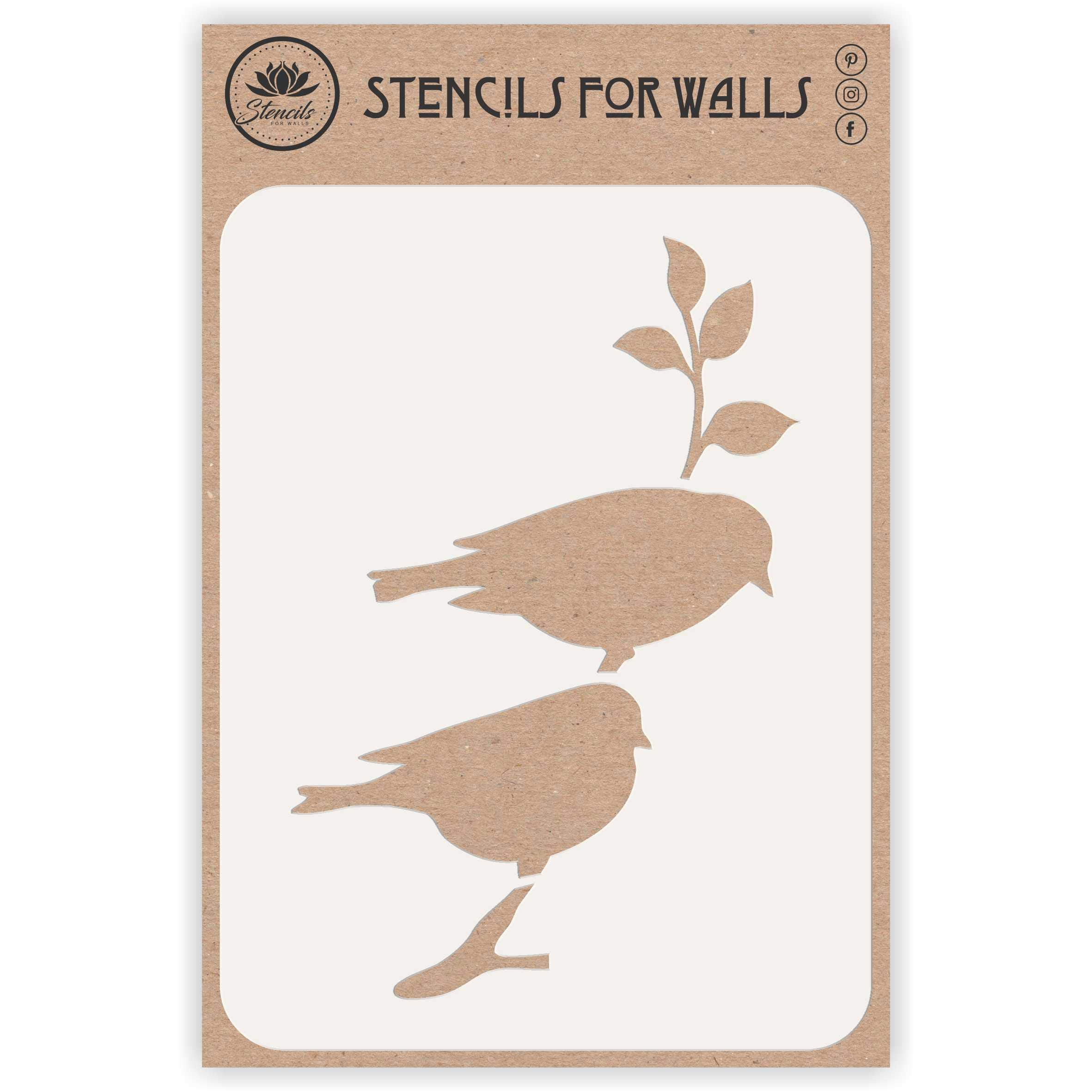 Birds on a Twig Stencil, 11.43 x 16.51 cm (M) - Birds Branch Silhouette Bird Stencils Template for Painting