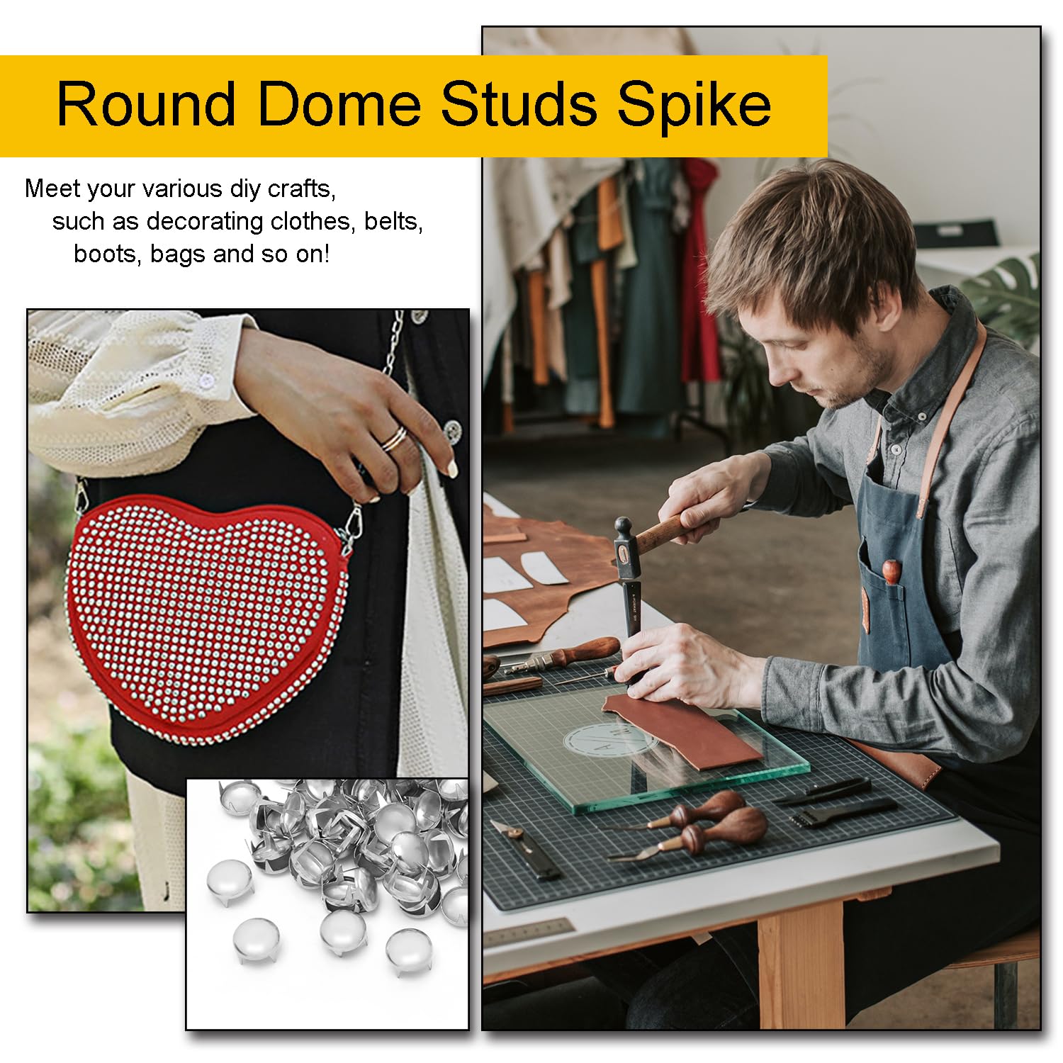 200pcs 12mm Round Dome Rivets Spike Studs Spots Nailhead Punk Rock DIY Leather Craft for Shoes Clothing Bag Parts Decoration (Silver)