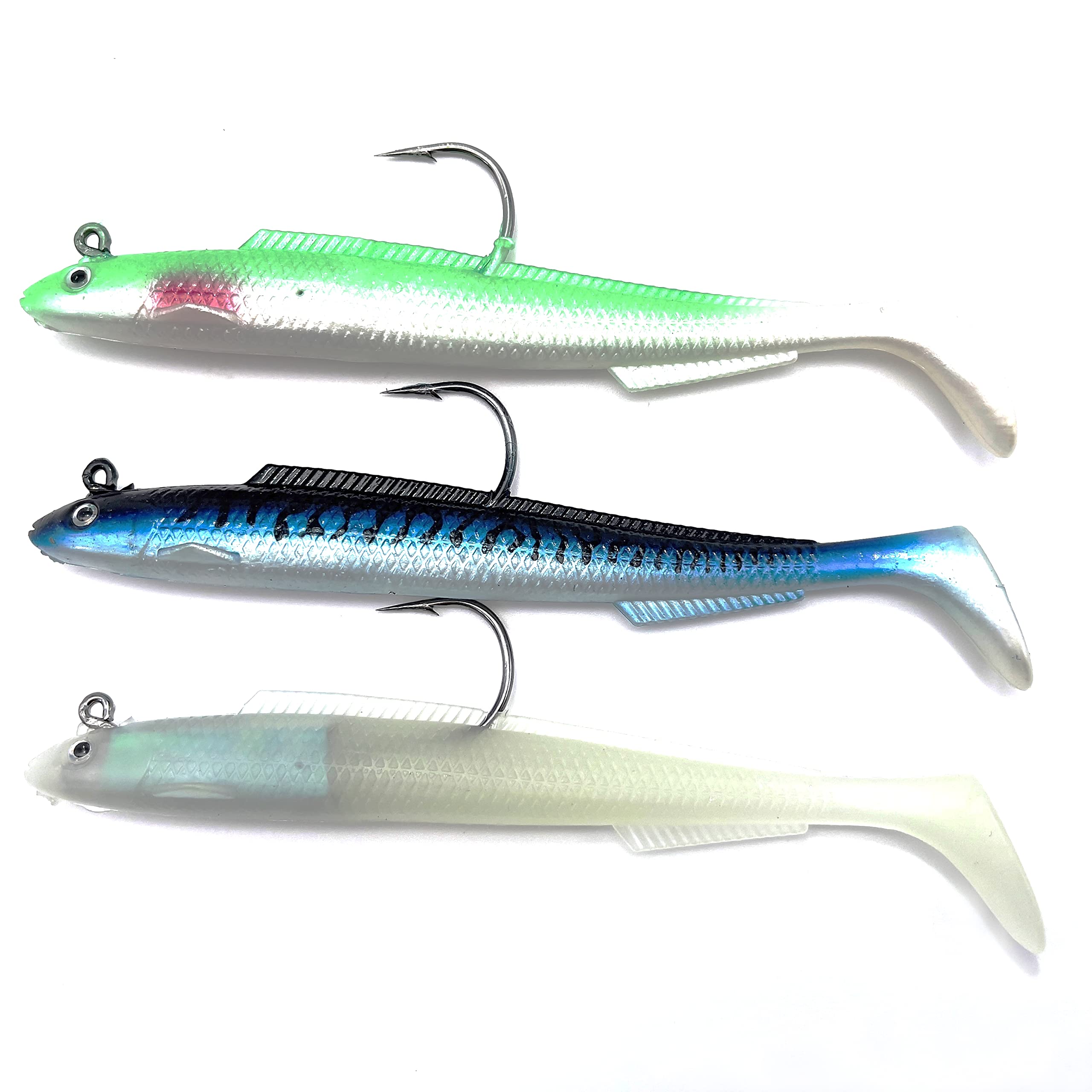 EVERBAY Soft Lures Set with Jig Head, Soft Swimbaits with Paddle Tail, Sinking Baits for Sea Fishing/Saltwater Jigs, Trout Bass Lures, Fishing Gear Gifts, 15cm/30g, 3pcs