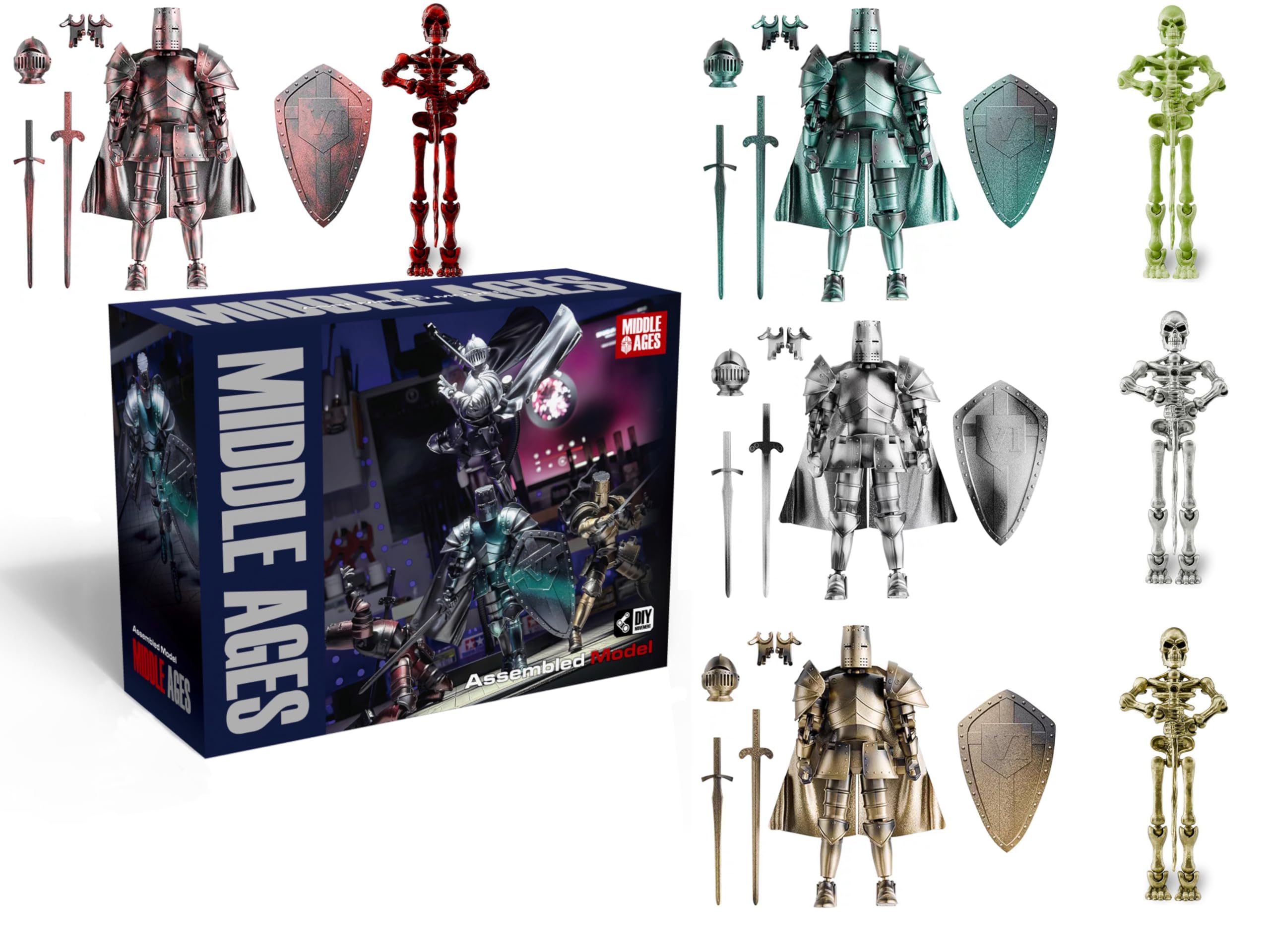 8pcs Action Figures,Medieval Action Figures,Skeleton And Knight Action Figure,Multi-Jointed Movable Robot Mannequin T13,Dummy 13 Action Figure(Assembly Required) (E-Four Knight &‌ Four Skeleton)