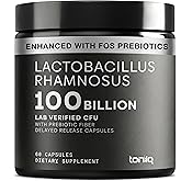 Toniiq Lactobacillus Rhamnosus – Ultra High Strength 100B CFU with Prebiotic FOS – Delayed Release Capsules – Third-Party Lab Tested – 60 Capsules