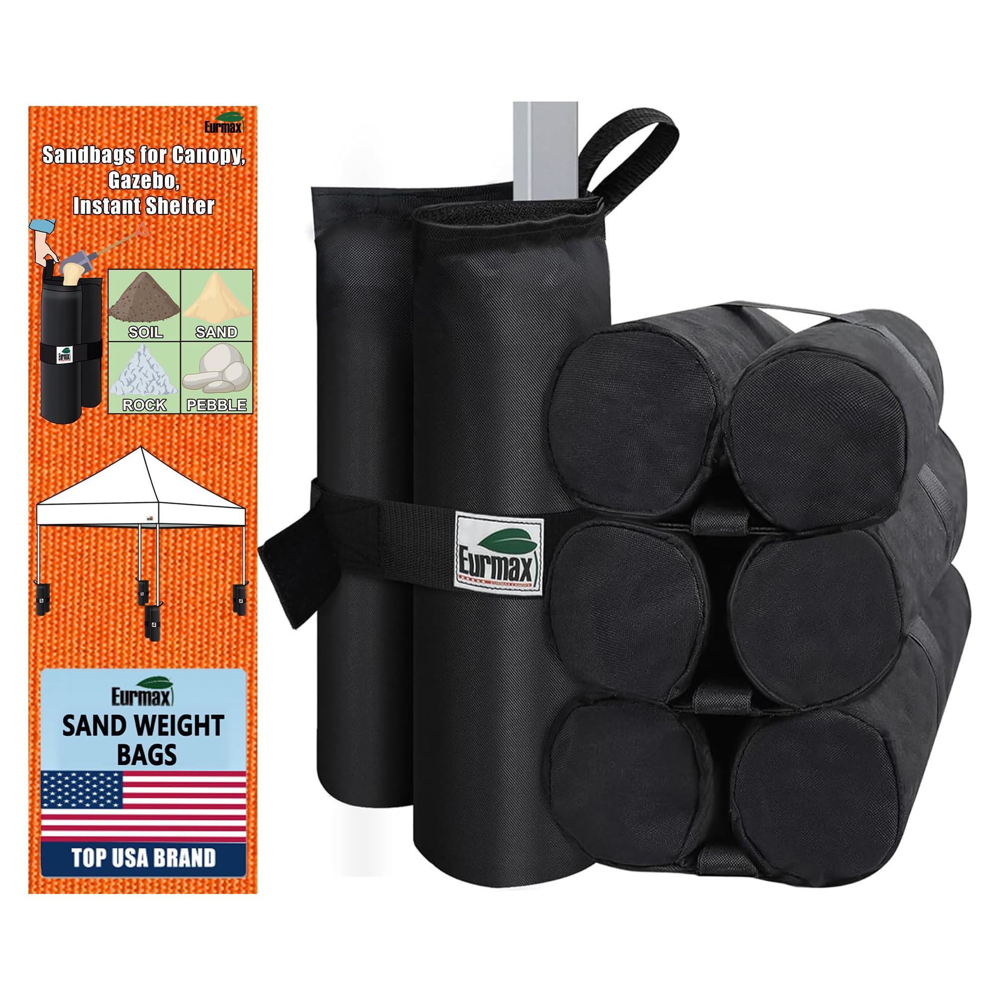 Eurmax USA Weight Bags for Pop up Canopy Instant Shelter, Sand Bags, Canopy Weights Tent Weight for Patio Umbrella Base,Without Sands (Black)