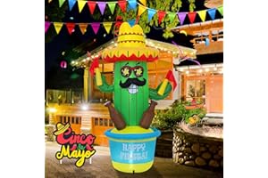 SHDEJTG InfleasJoiy 6ft May Carnival Cactus Inflatable Decoration, Holiday Yard Decoration with LED Lights, Outdoor Inflatable Decoration for Yard, Garden, Patio, green, KHJ-1