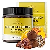 HERBAMAMA Immune Support Mushroom Gummies - Multi Mushroom Blend Complex for Antioxidant Support - Vegan, Non-GMO Immunity Supplement - 60 Pectin-Based Mango-Flavored Chews