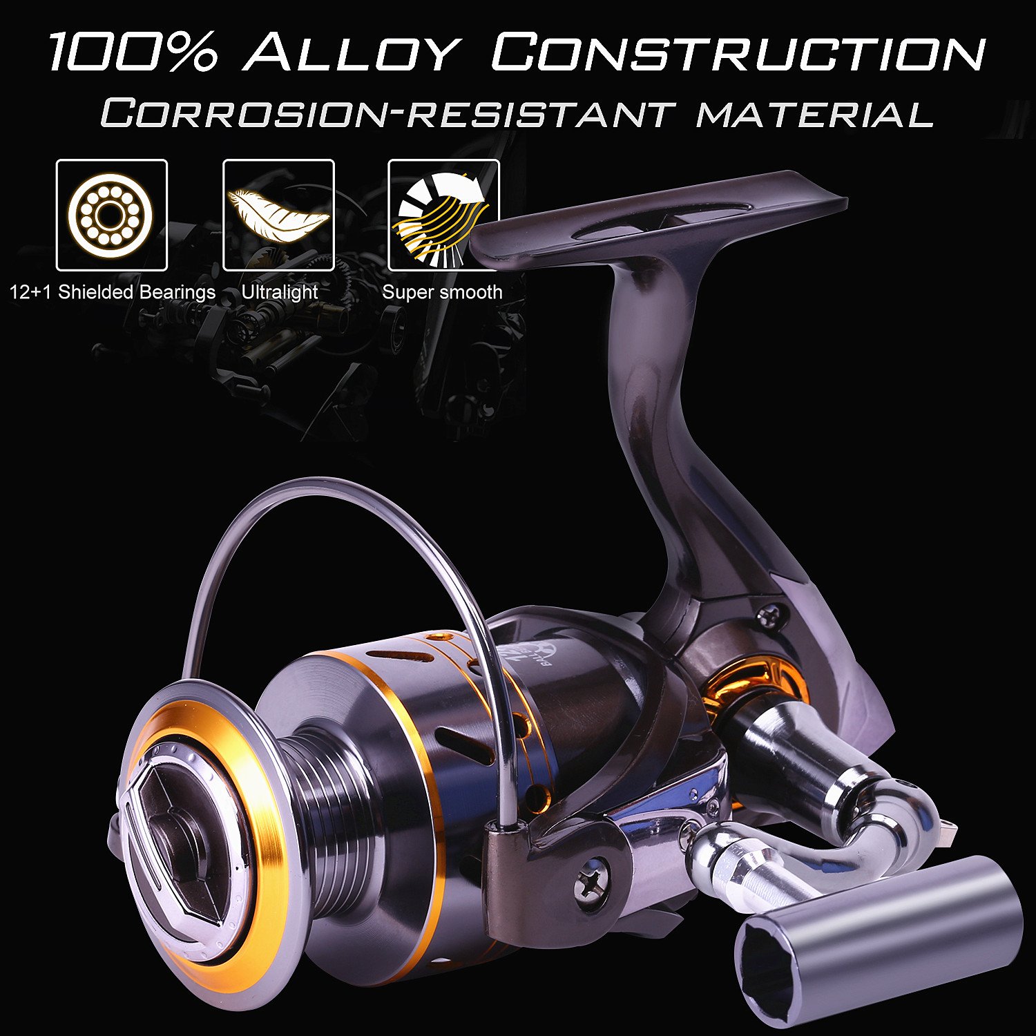 Sougayilang Fishing Reel Spinning 12+1BB Ultralight Smooth Powerful