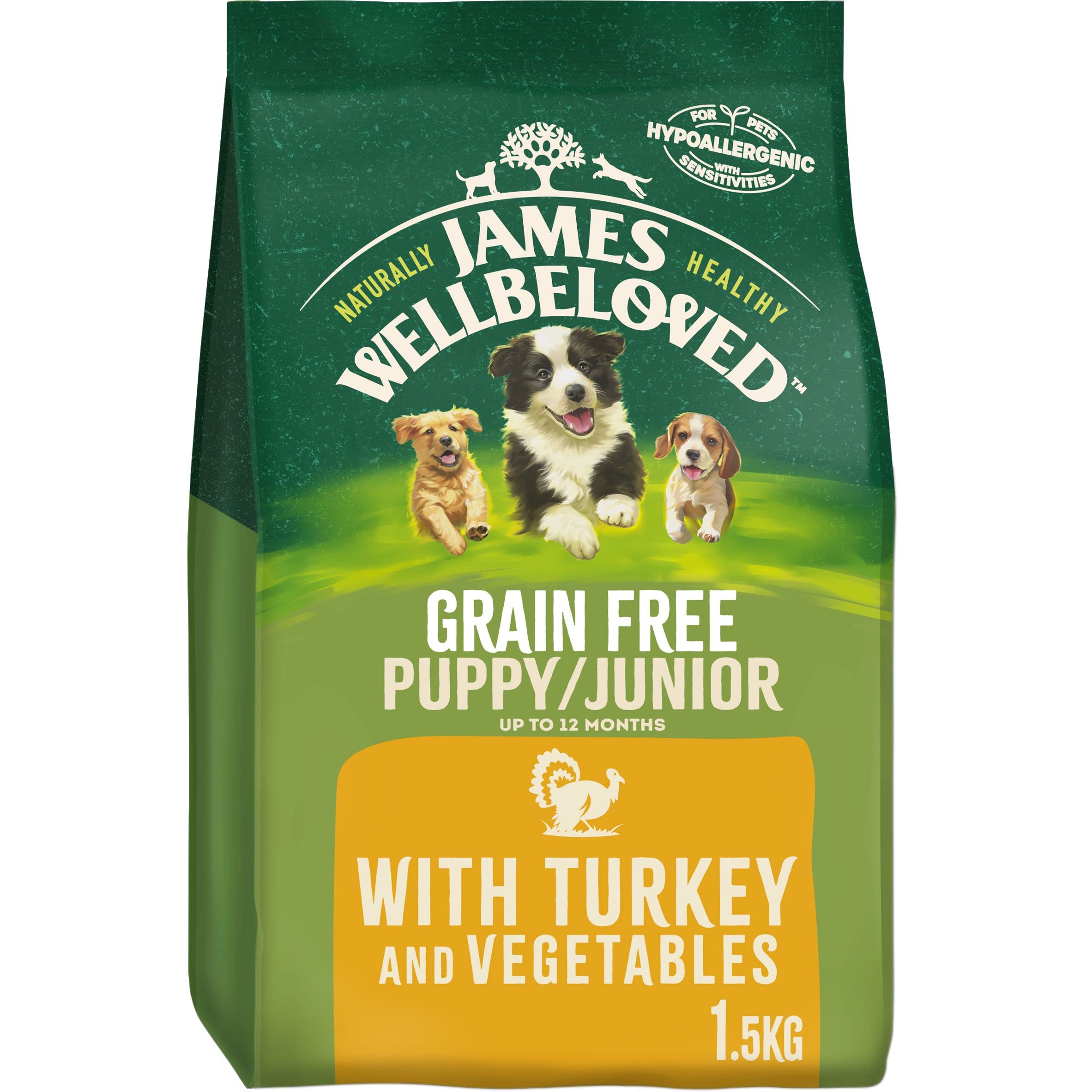 James Wellbeloved Junior Grain-Free Turkey & Vegetables 1.5 kg Bag, Hypoallergenic Dry Dog Food for Puppies