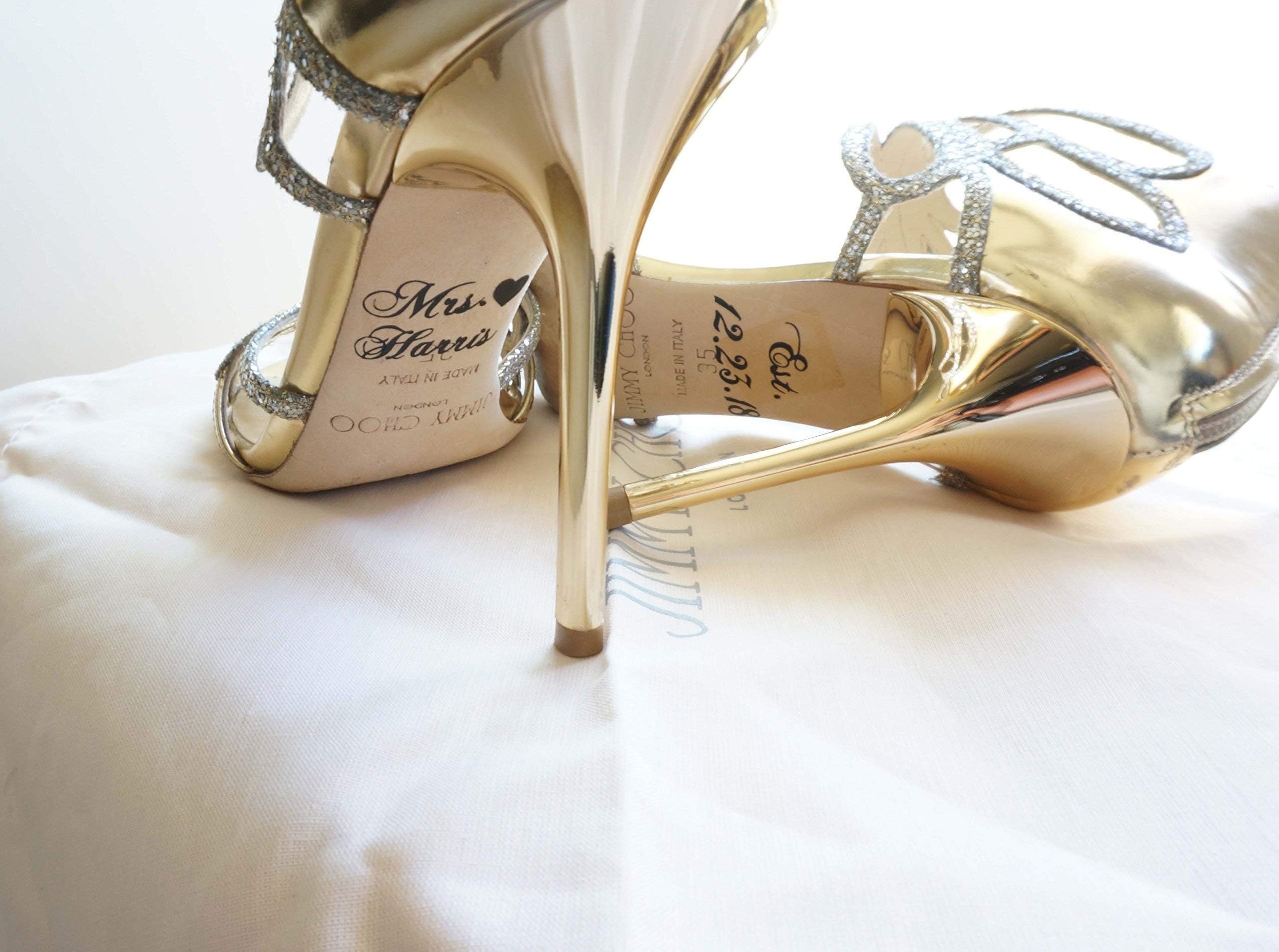 Custom Personalized Wedding Bridal Shoe Decal Name Date Heart Shoe Stickers Bridal Gift