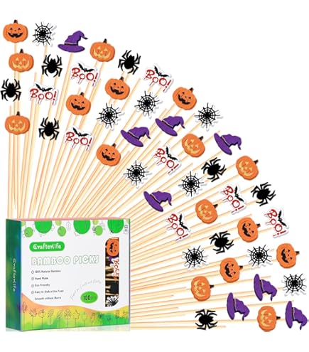 KFJBPB 100Pcs Fall Pumpkins Cocktail Picks 4.7 Inch, Pumpkins Fancy Toothpicks