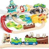 Lehoo Castle Wooden Train Set with Battery-Powered Dinosaur Train | Pop-Up Squirrel, Lion Tunnel with Lights and Sounds, Compatible with Most Wooden Tracks, Birthday Gift for Kids Ages 3-7