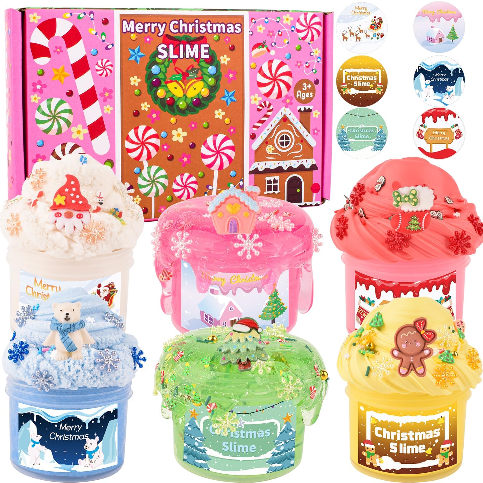 Christmas Stocking Stuffers for Kids-6 Pack Fluffy Slime Set, Xmas Gift Toys Kit, Party Favors, Goodie Bag fillers, Halloween Slime, Classroom Rewards for Teens Girls Boys Ages 4 5 6 7 8 9 10 11 12 — image 1