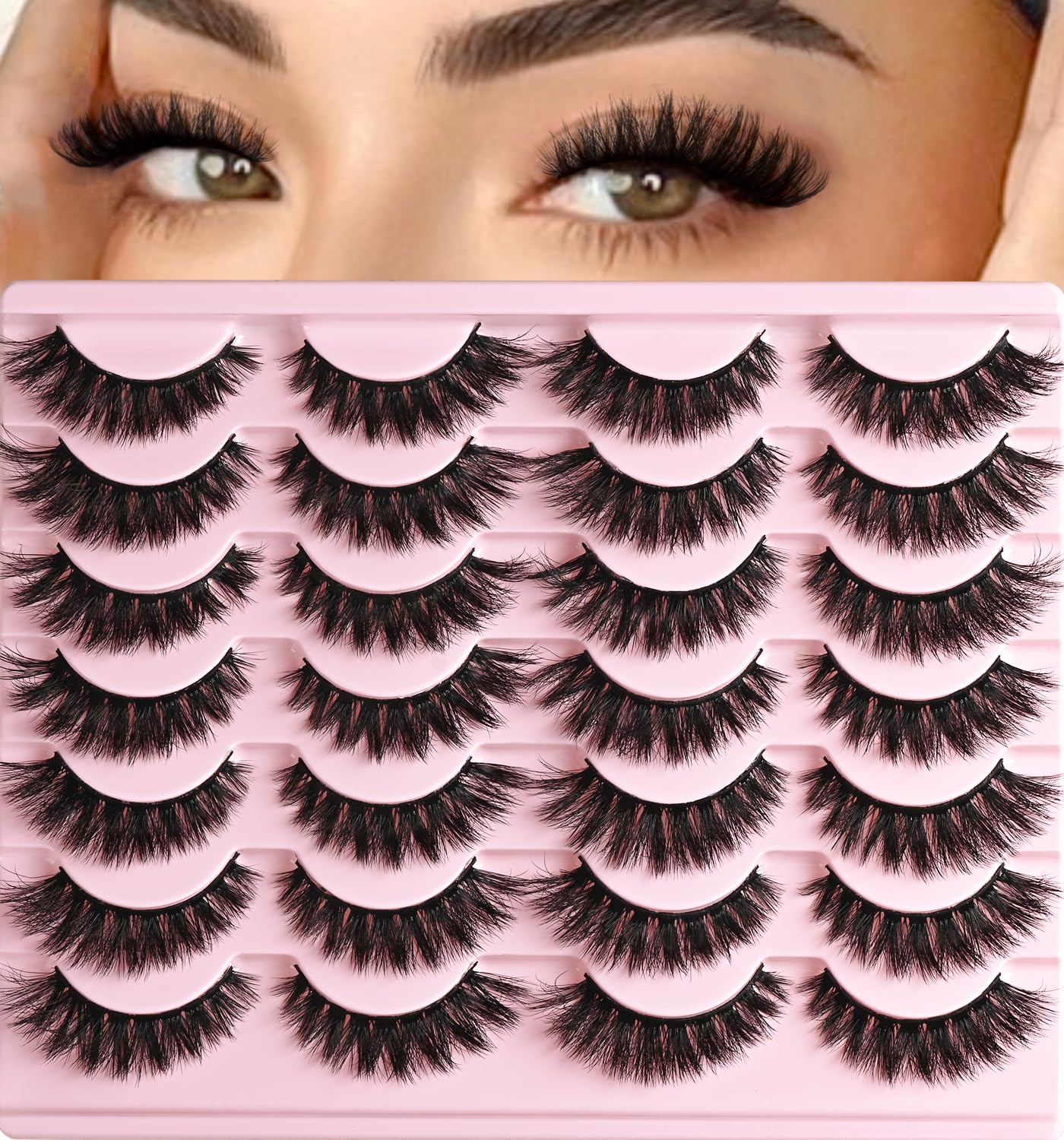 Photo 1 of QUNETY Lashes Wispy False Eyelashes Cat Eye Lash Strips Natural Look Fake Mink Eyelash Pack 14 Pairs Lightweight Fluffy Cateye Lashes Soft Cotton Band 6-13mm Wispies Full Easy Eyelashes for Women