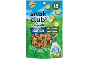 Snak Club Hidden Valley Ranch and Dill Pickle Flavored Snack Mix, Toasted Corn, Roasted Almonds, Peanuts, Salted Cashews, Mini Pretzel Sticks, Rye Bread Chips, 8 oz Resealable Bag