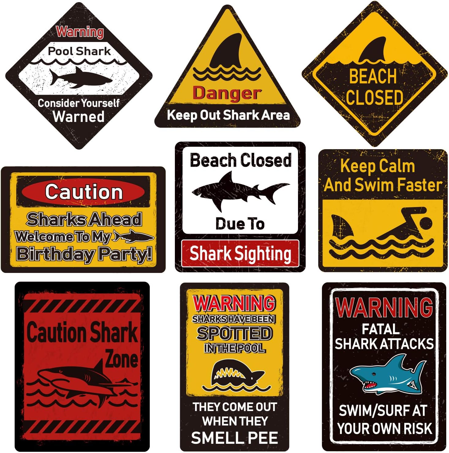 Shark Party Decorations,Shark Zone Party Decorations Shark Party Wall Decor Signs for Boys Kids Birthday Party Ocean Shark Theme Party Supplies 9PCS