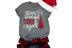 LHBNK Merry Christmas Shirts for Women Xmas Buffalo Plaid Tree Shirt Top Short Sleeve Casual Graphic Print T Shirt