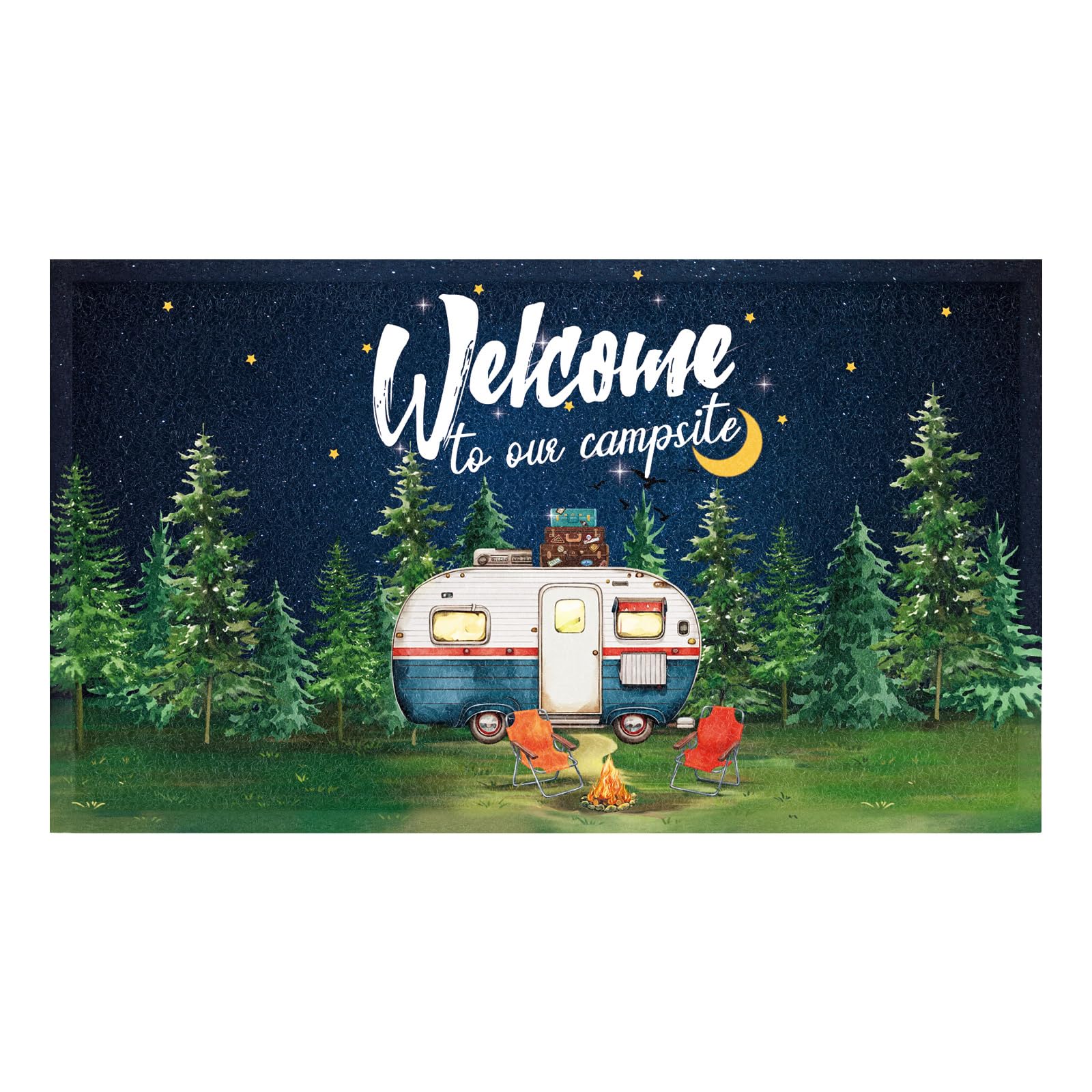 Photo 1 of comfoyar Camper RV Door Mat, Welcome to Our Campsite Camping Floor Mats for Campervan Caravan Motorhomes, Decorative Doormat for Indoor Outdoor Front Entrance, 17"x 30"