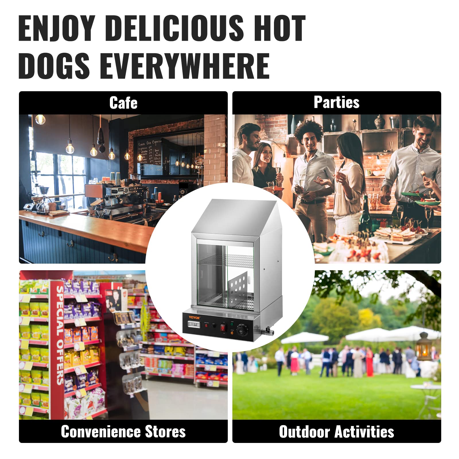 VEVOR Hot Dog Machine, 36 L, 2-Tier Hot Dog Steamer for 200 Hotdogs & 42 Buns, 1200W Electric Bun Warmer Cooker with Rotary Knob Temp Display