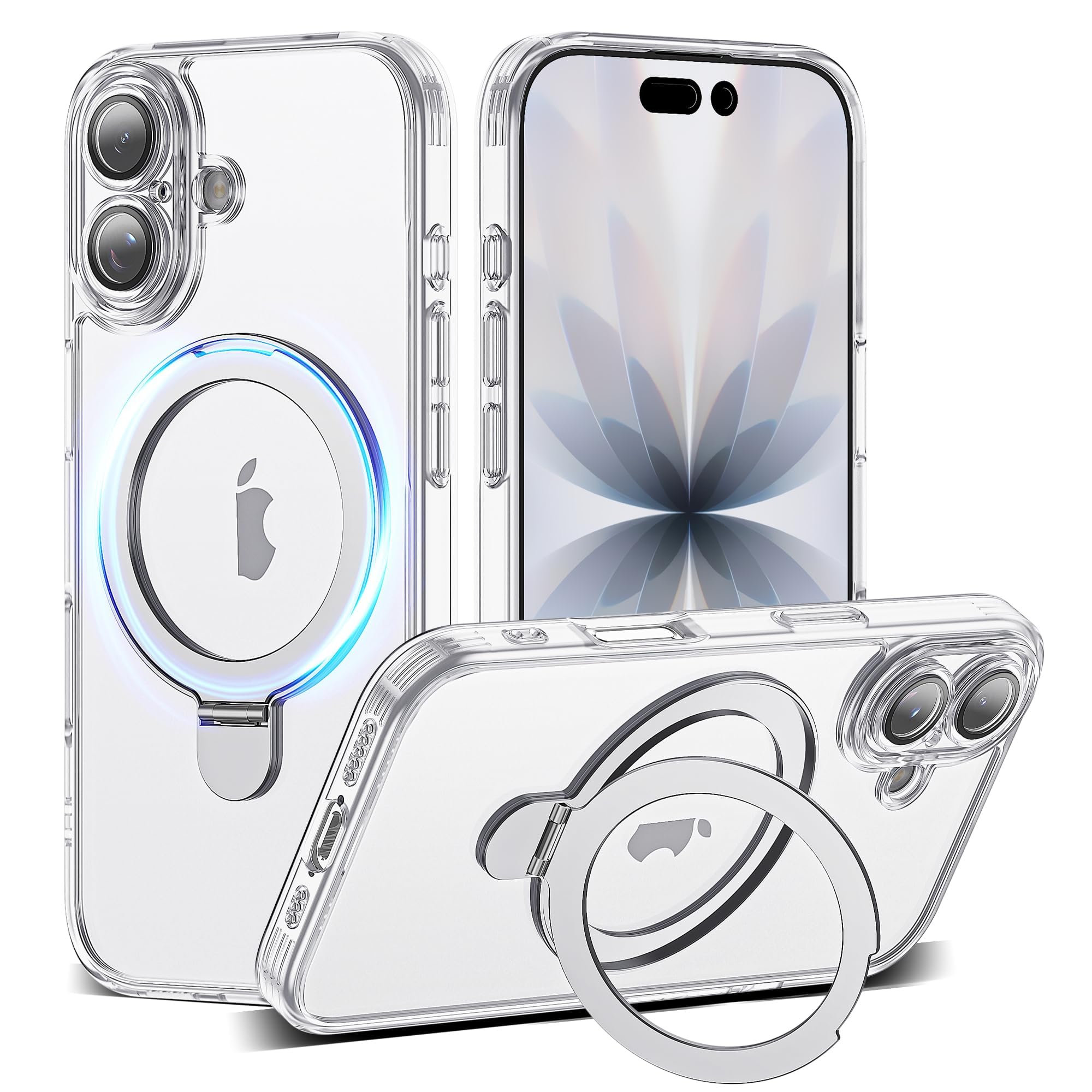 Photo 1 of YEMORAN Compatible with Clear iPhone 15 Pro Max Case with Magnetic Stand [Compatible with Mag-Safe][Full Camera Len Protectors] Shockproof Phone Case for iPhone 15 Pro Max 6.7’’,Clear