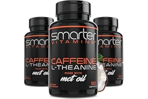 SmarterVitamins (3-Pack 200mg Caffeine Pills with 100mg L-Theanine + Coconut MCT Oil, Energy and Focus, Extended Release Capsule, 150 Liquid Softgels