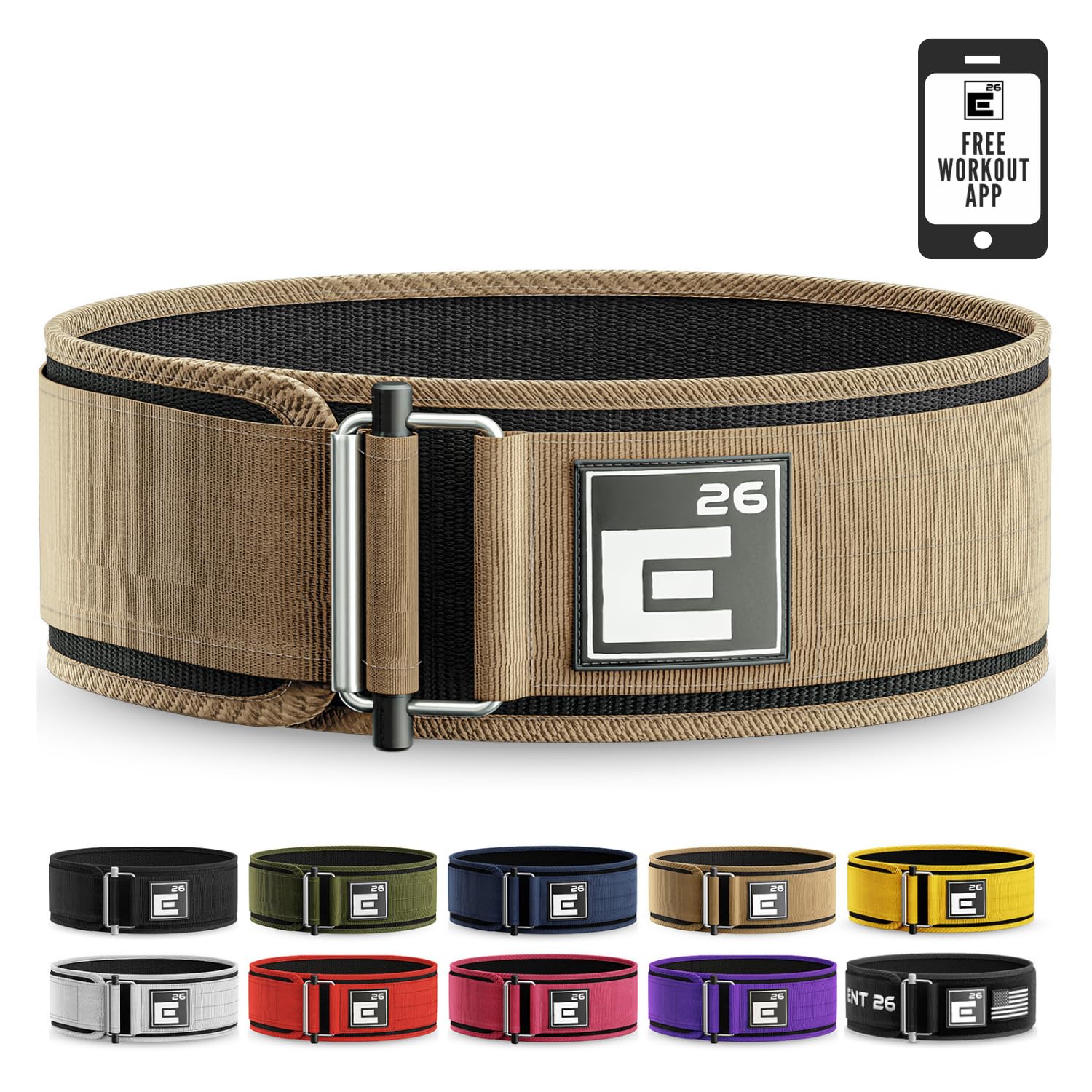 Self-Locking Weight Lifting Belt - Premium Weightlifting Belt for Serious Functional Fitness, Weight Lifting, and Olympic Lifting Athletes - Lifting Belt for Men and Women (Large, Coyote Brown)