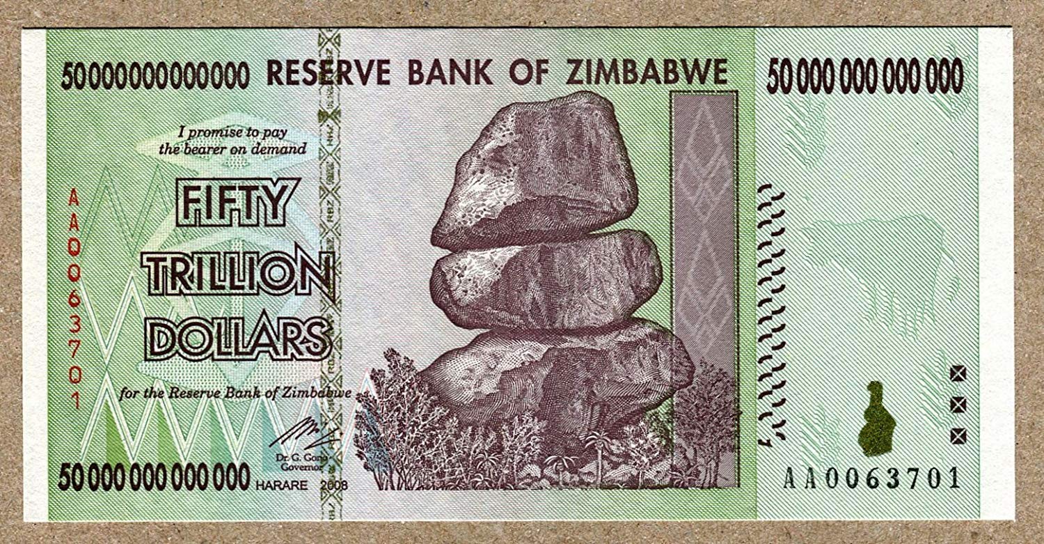 RBZ Collectibles Zimbabwe 50 Trillion Dollar Banknote, Obsolete Money, Conversation Starter, Collectible