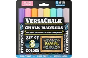 VersaChalk Chalkboard Chalk Markers - Colored Liquid Chalk Pens - Wet Erase Dustless Chalk Ink Paint Marker for Blackboard, Dry Erase White Board, Chalkboard Sign (Bold 5mm, Pastel Colors)