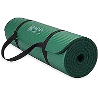 Gaiam Essentials Thick Yoga Mat Fitness & Exercise Mat with Easy-Cinch Yoga Mat Carrier Strap, 72"L x 24"W x 2/5 Inch Thick