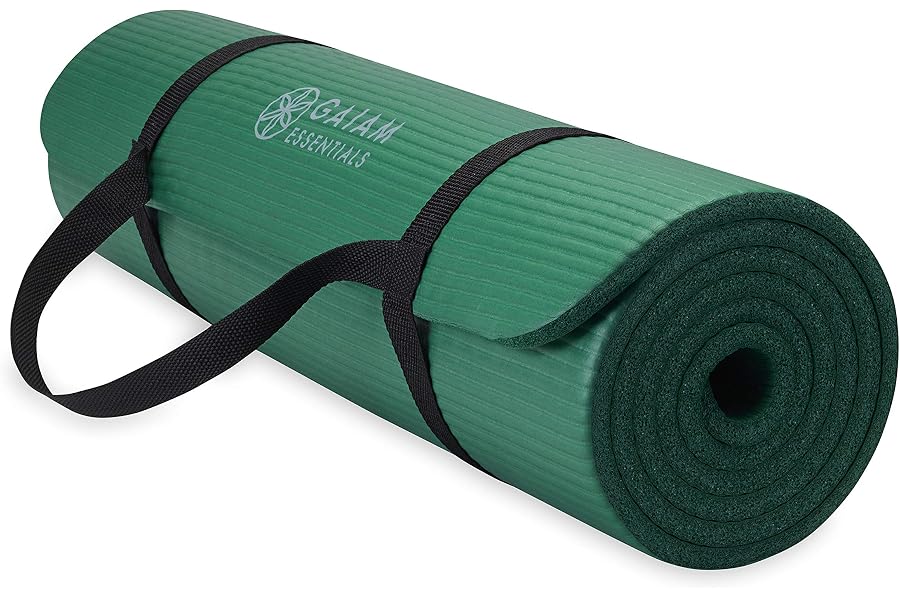 Gaiam Yoga Mat, Pilates & Exercise Mat, Thick Mat 2/5" (10mm) Workout Mat with Easy-Cinch Carrying Strap for Home & Gym Workouts