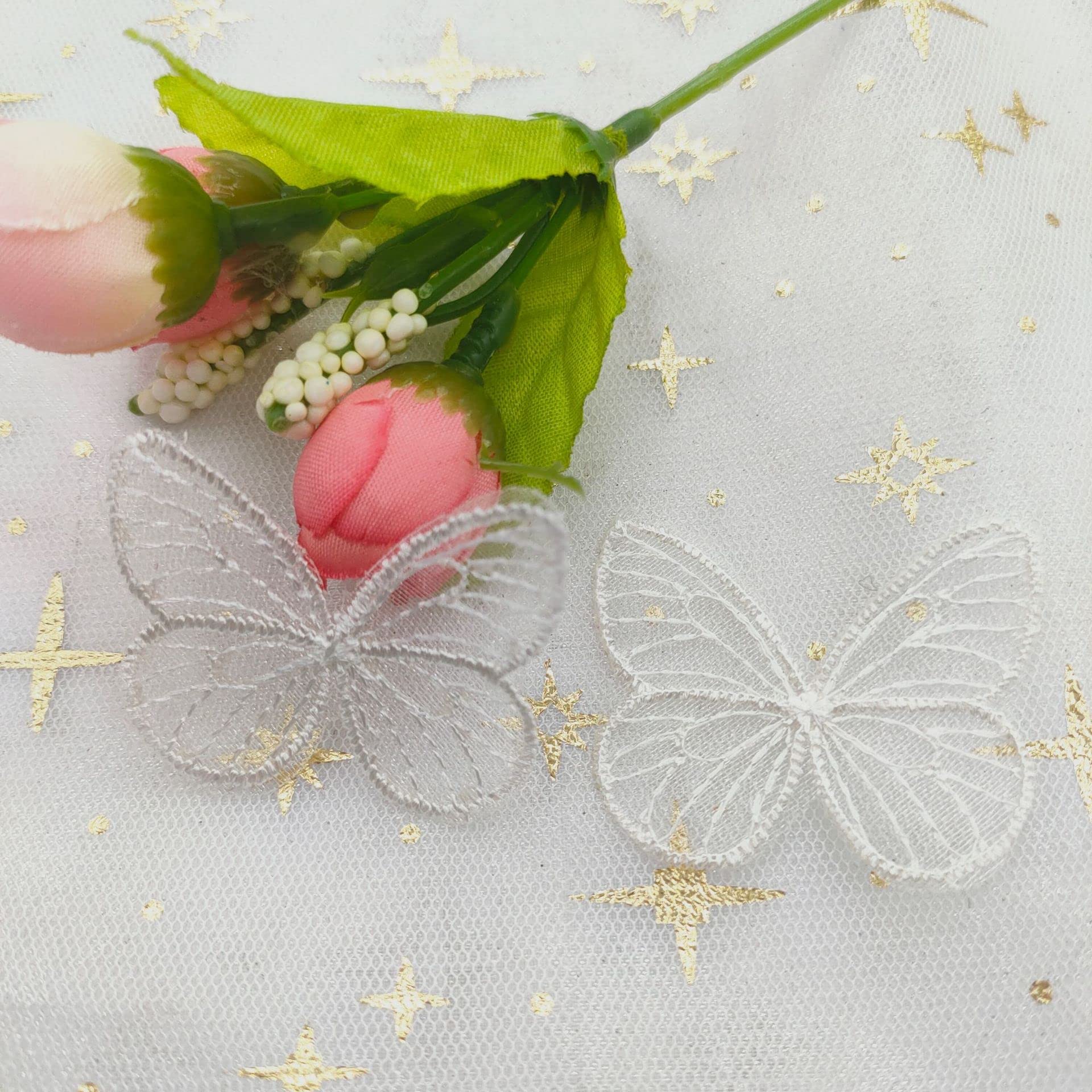 Pack of 20 Lace Organza Embroidery Butterflies Applique Patches Stickers Appliqué Patches for Clothing, Sew-On Embroidered Crafts and Decorating on Curtain Table Cloth Bags Scarf