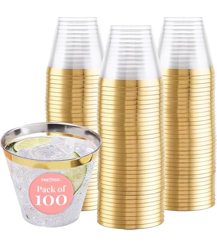 WOPPLXY 60 Pcs Plastic Margarita Glasses, 5 Oz Gold Glitter Cocktail Glasses