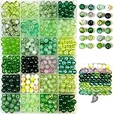CrzBeadss 576pcs Glass Beads, 8MM 24 Assorted Colors Series Crystal Beads for Jewelry Making, Round Bead for Friendship Bracelets, DIY Crafts, Wine Charms Suncatchers, Green Color