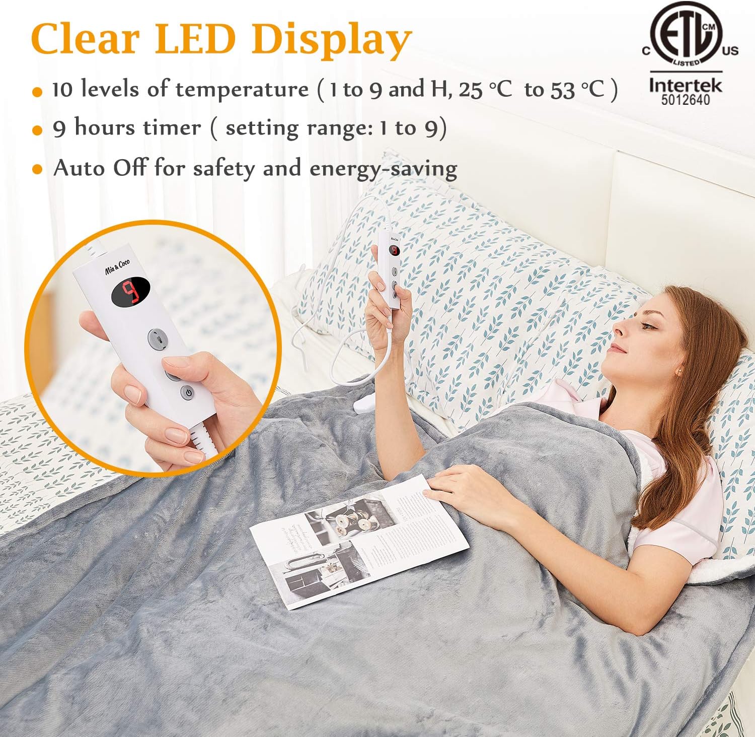 Mia&Coco Electric Heated Blanket Throw Flannel Sherpa Fast Heating 120x160cm - Image 3