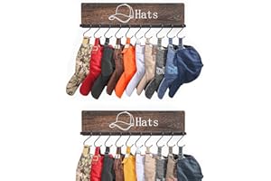 FANGSUN Hat Rack for Wall, Wooden Baseball Cap Organizer with 20 Hooks, Metal Rustic Hat Pattern Hat Display Rack, Ball Cap Hanger Wall Mounted Hat Storage Holder for Closet Bedroom Entry, Set of 2