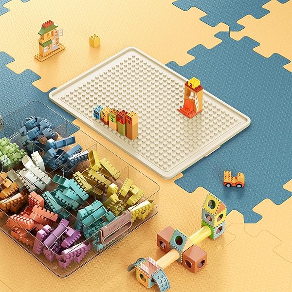 TOYS STORAGE ORGANIZER BINS FOR LEGO, STACKABLE TOYS ORGANIZER, LEGO BUILDING BLOCK STORAGE, TOY STORAGE BOX WITH 24 PALACE GRIDS, PLASTIC STACKABLE ORGANIZER BINS (WHITE 3LAYERS)