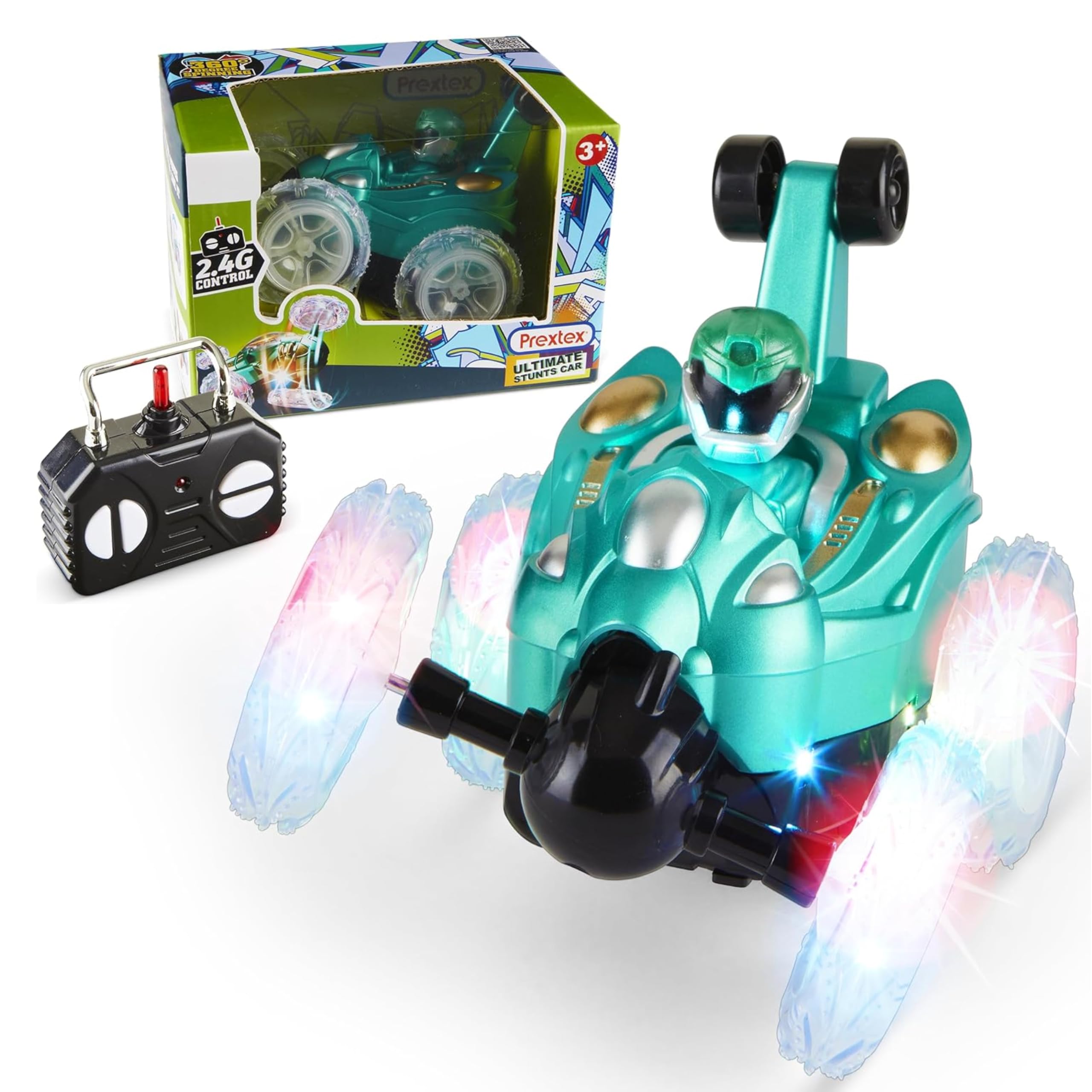 Photo 1 of PREXTEX Kids RC Stunt Car with Light-Up Wheels - Remote Control Car for Boys Ages 3-7, 360-Degree Spin and Flip Stunt Remote Control Toy - RC Hobby Car Toy, Battery-Powered, Ideal Gift for Young Racer
