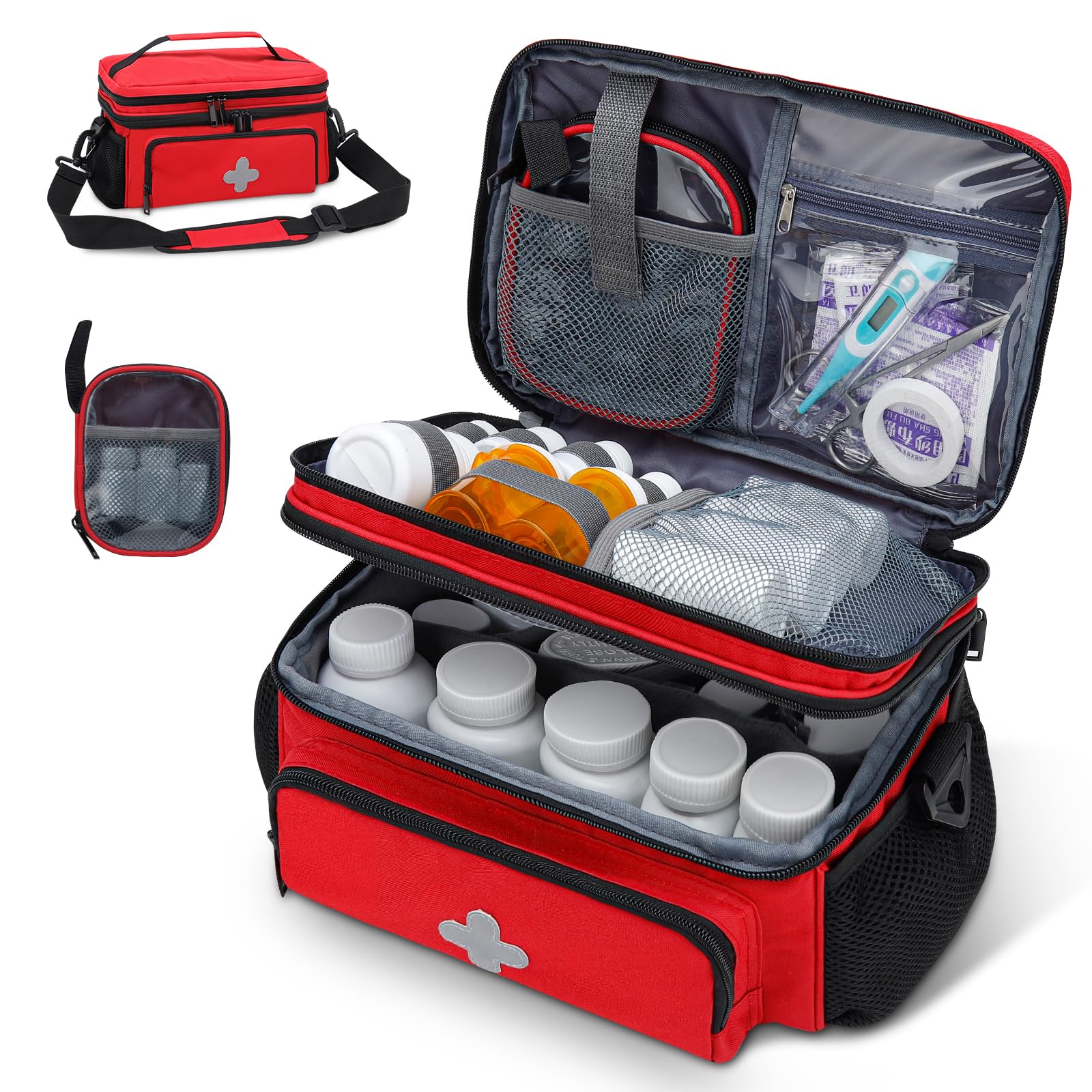 Photo 1 of GDNasist Medicine Storage Bag, Pill Bottle Organizer for Emergency, Medicine Box Empty with Small Portable Pouch, First Aid Box for Travel and Home Storage