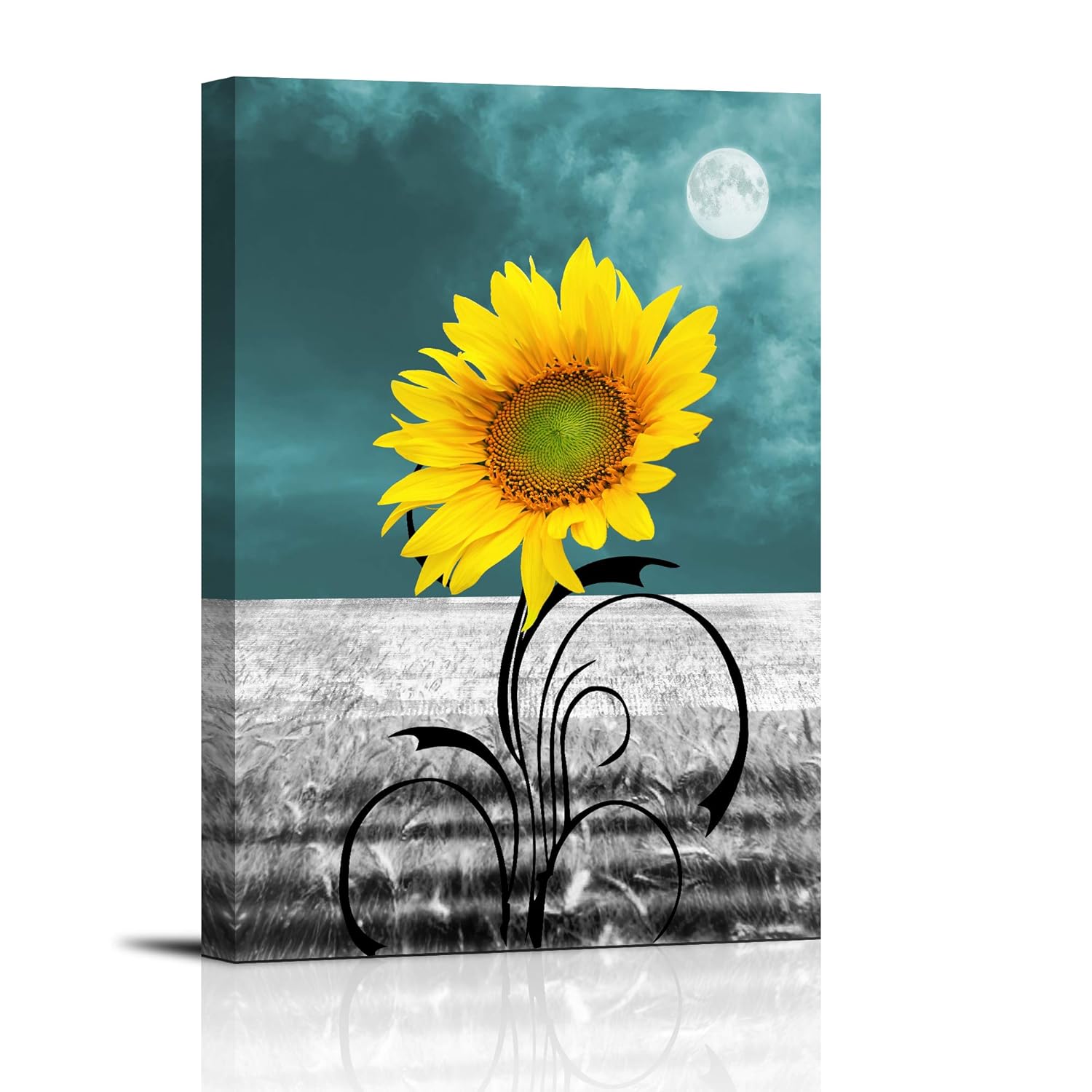 Wall Art for Bedroom Simple Life Blue and Yellow Sunflower Flowers Canvas Wall Art Decor 16"x 20"Wall Art for bathrooms Framed Canvas Prints Watercolor Giclee with Black Border Ready to Hang